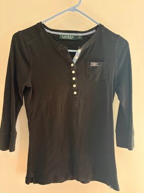 Lauren Ralph Lauren Black Long-Sleeve Henley Tee